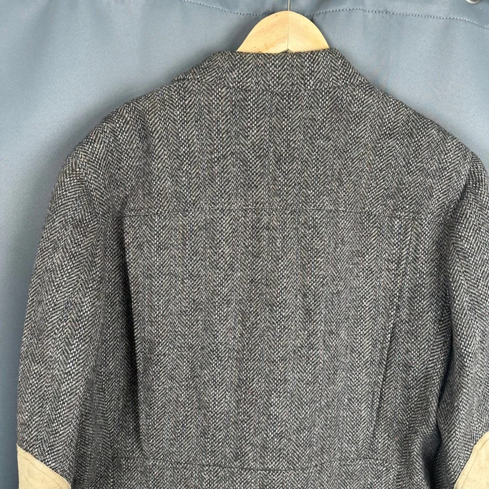 Vintage Pendleton Mens Grey Herringbone Wool Blazer Suede Elbow Patches 48 Long